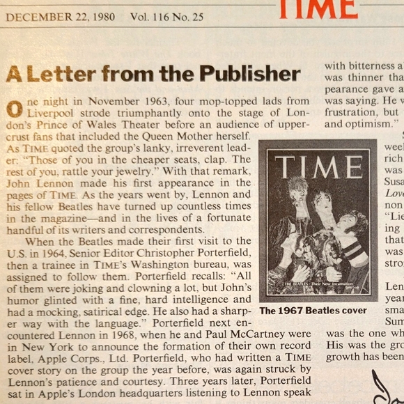 Copy Vtg 1980 John Lennon Time Magazine When the Music Died December 22, 1980 - Picture 5 of 14